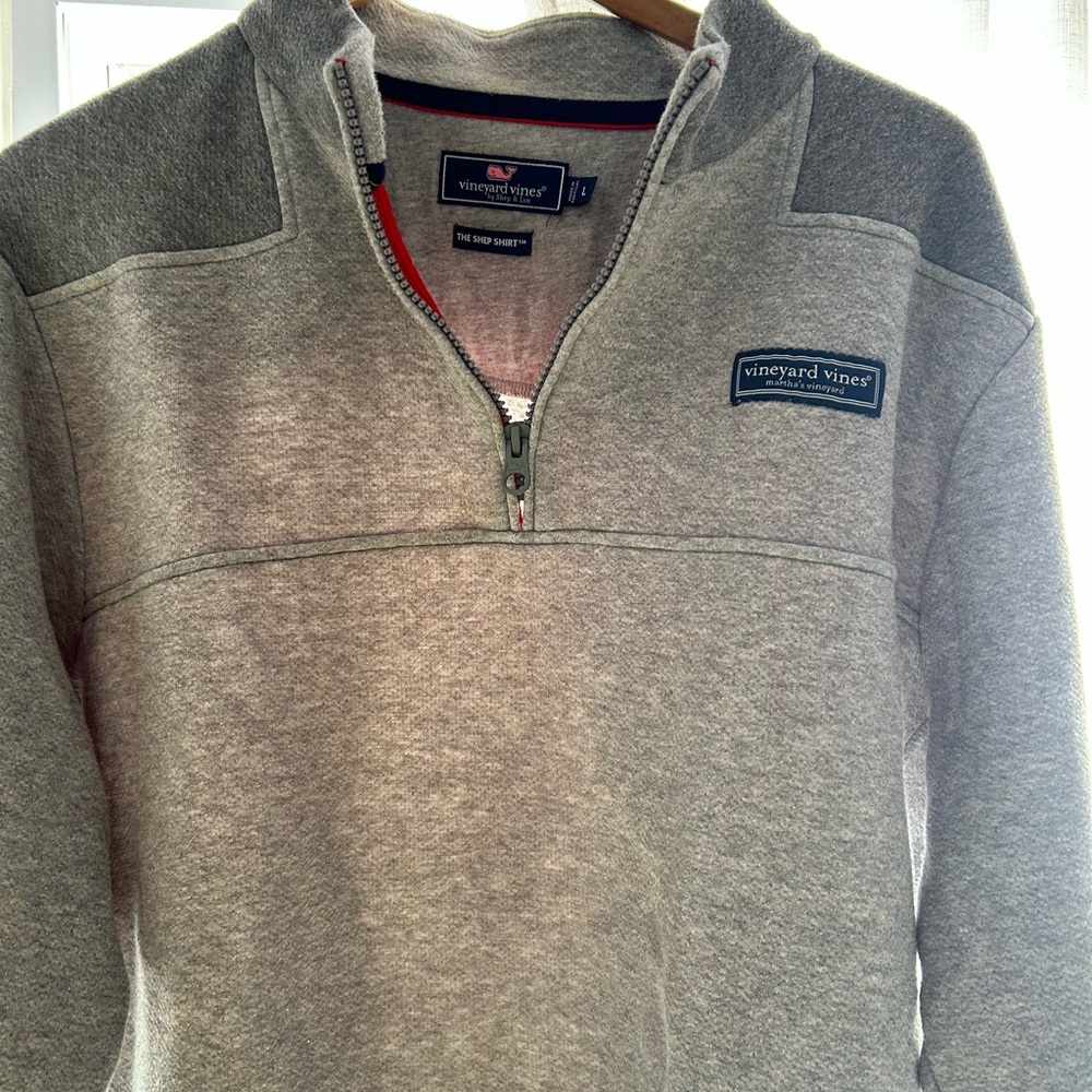 Vineyard Vines Heather Gray and Red Quarter-Zip